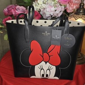 Kate Spade Disney Minnie Mouse Reversible Black White Leather Tote